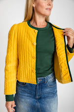 Load image into Gallery viewer, The Clara Quilted Velvet Jacket in Mustard
