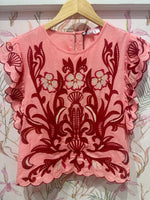 Load image into Gallery viewer, Flutter Sleeve Embroidered Top in Pink
