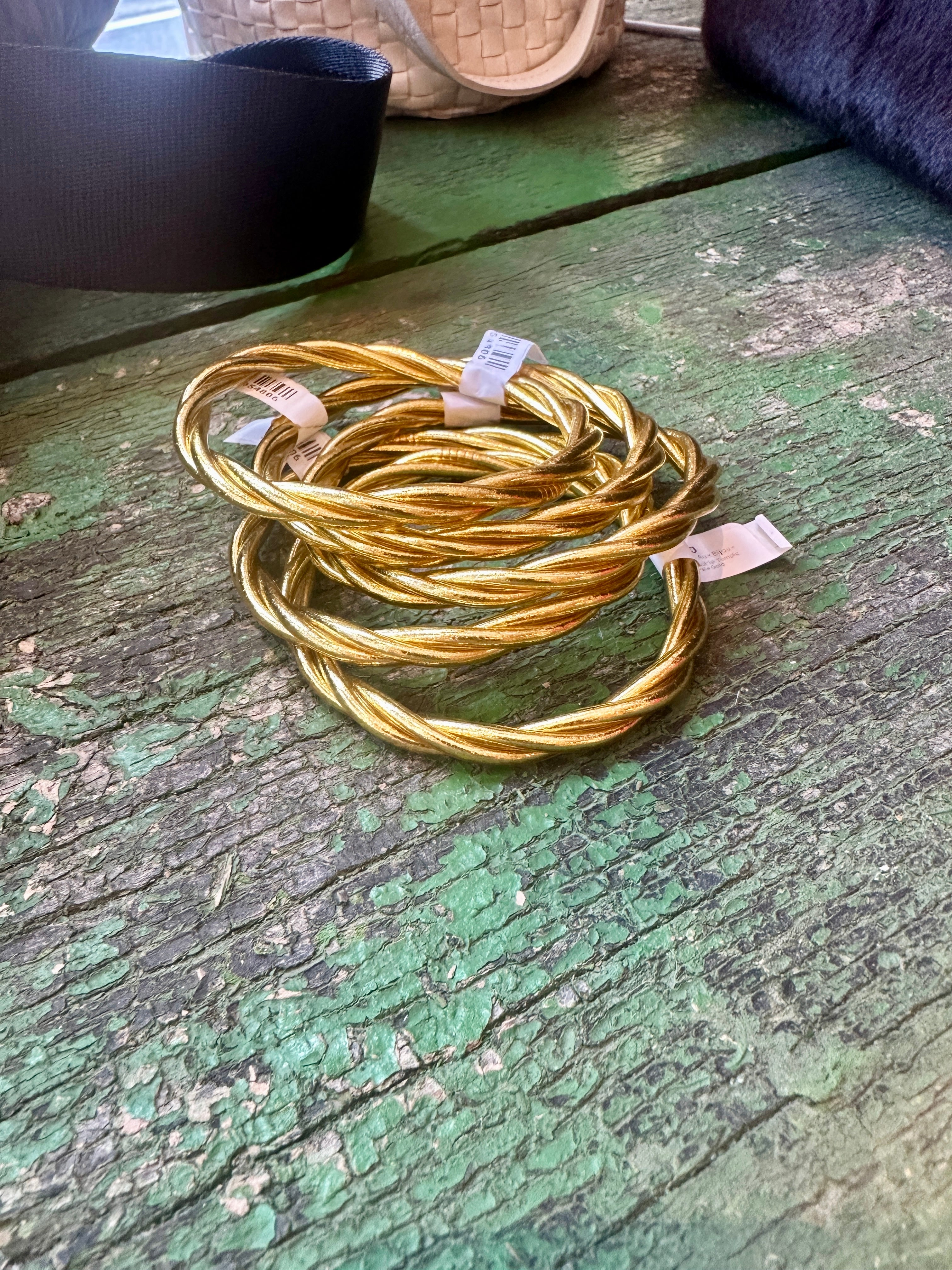 Twisted Buddhist Temple Bangle in Pale Gold