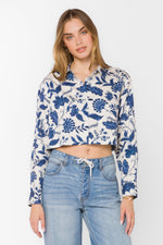 Load image into Gallery viewer, Celestine Floral Shirt in Blue Jacobean Floral
