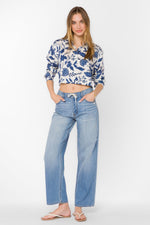 Load image into Gallery viewer, Celestine Floral Shirt in Blue Jacobean Floral
