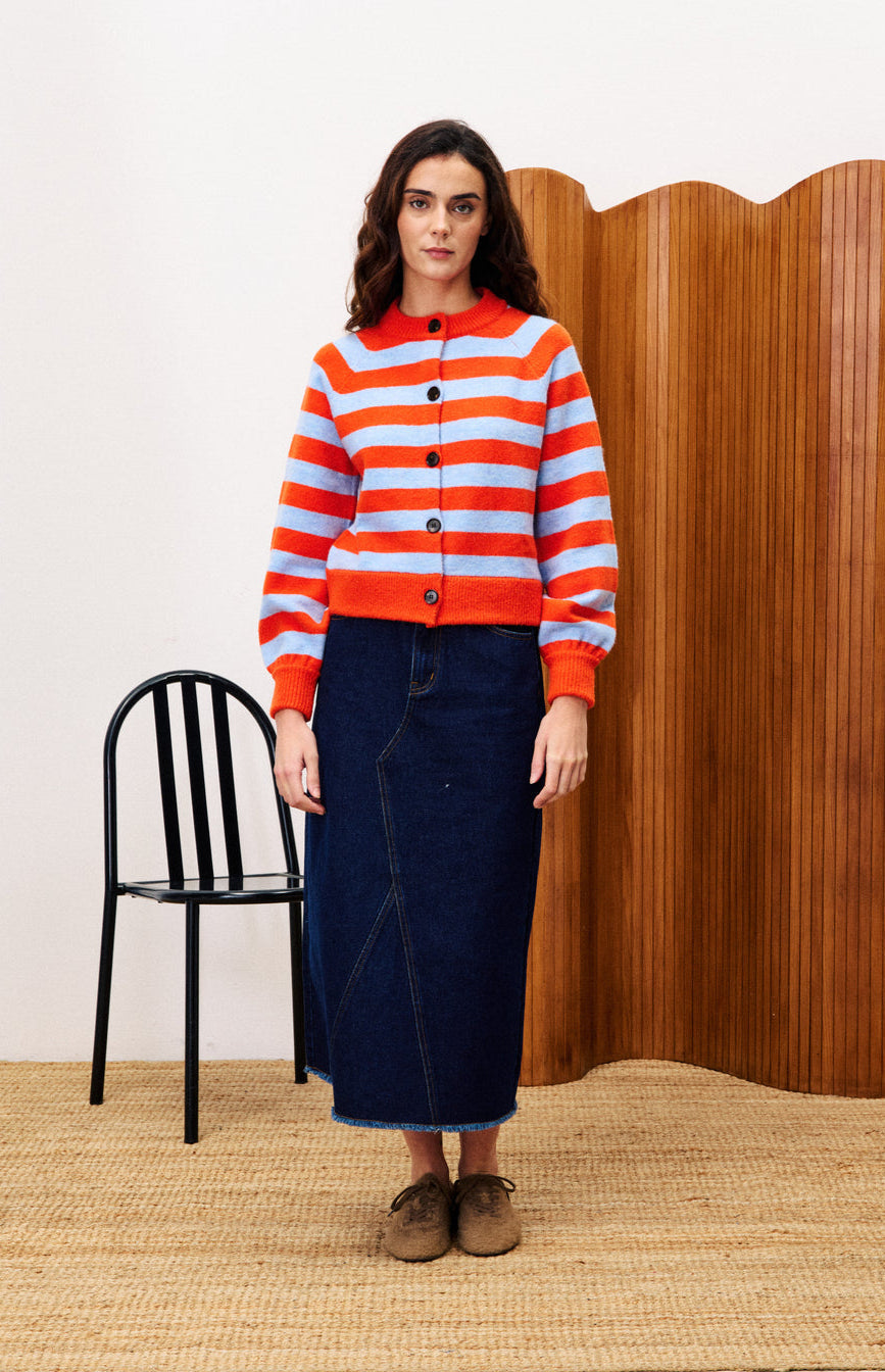 Morand Cardigan in Rouge Orange/Blue