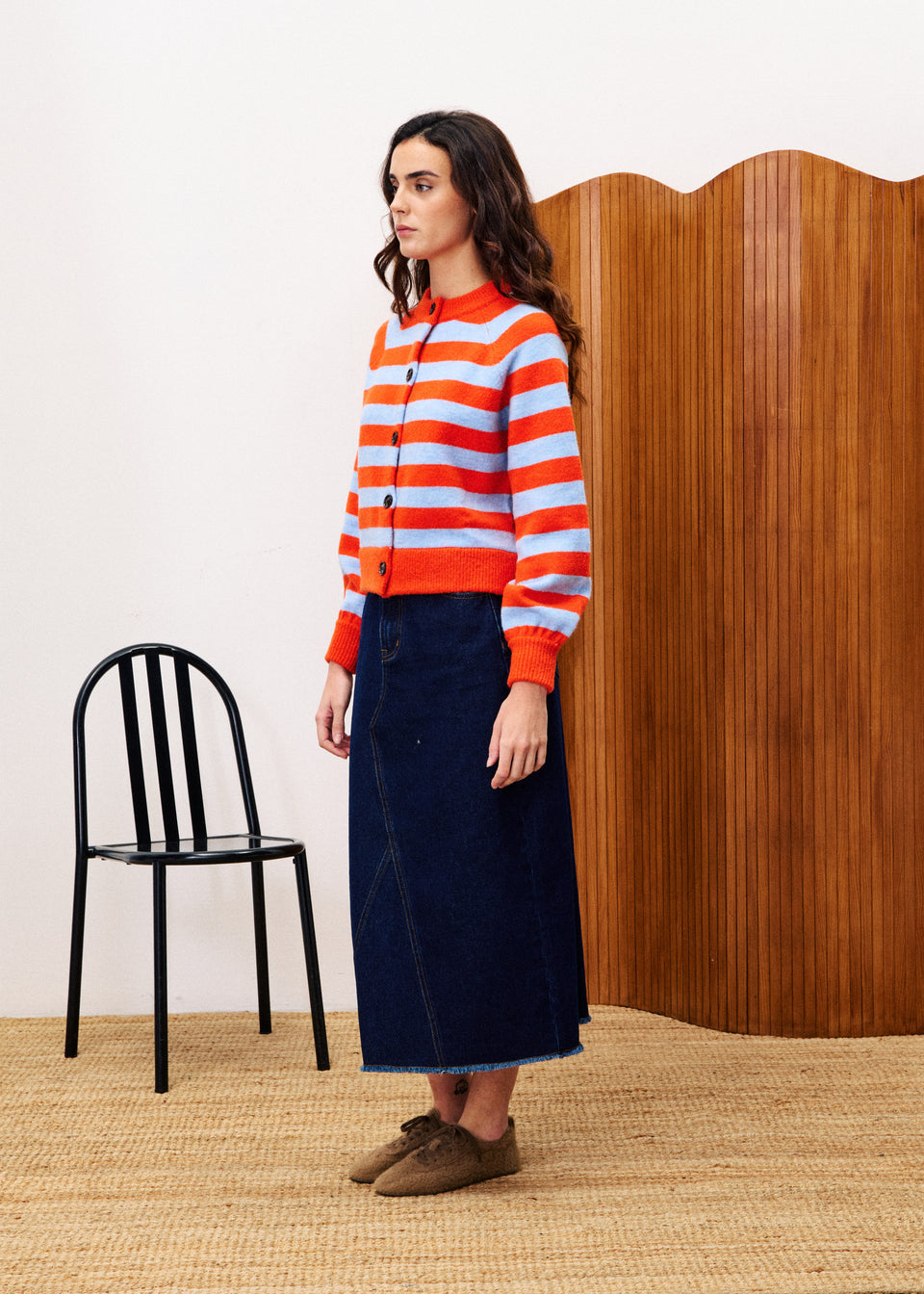 Morand Cardigan in Rouge Orange/Blue
