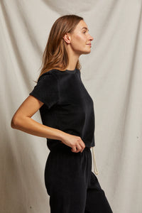 Clara Velour Baby Tee in True Black