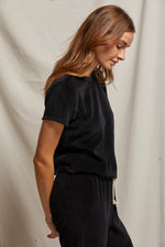 Load image into Gallery viewer, Clara Velour Baby Tee in True Black
