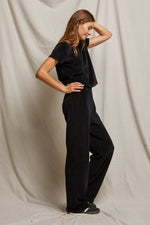 Load image into Gallery viewer, Holly Velour Wide Leg Sweatpant in Black
