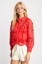 Load image into Gallery viewer, Emmie Top in Red Eyelet Lace
