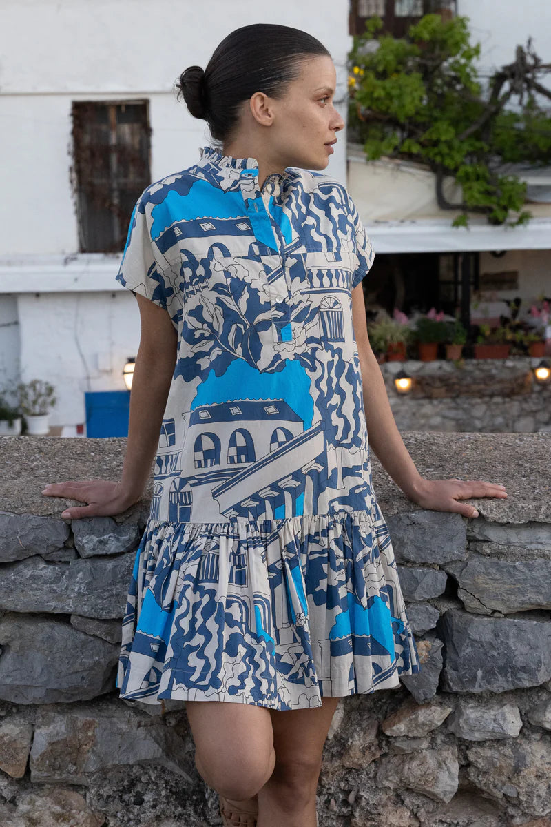 Cap Sleeve Mini Dress in Roma Blue
