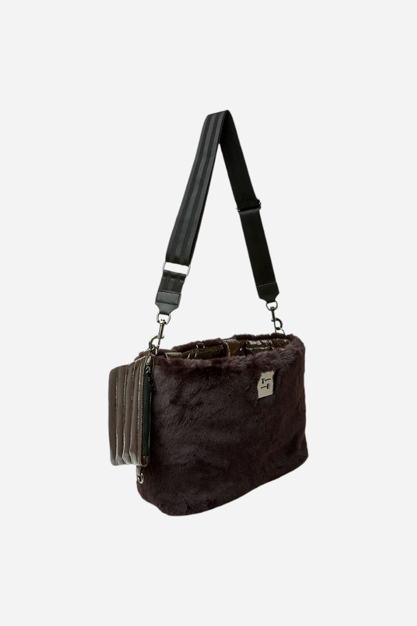 Duplex Reversible Faux Fur Tote in Glossy Chocolate