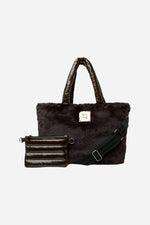 Load image into Gallery viewer, Duplex Reversible Faux Fur Tote in Glossy Chocolate
