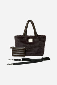 Duplex Reversible Faux Fur Tote in Glossy Chocolate