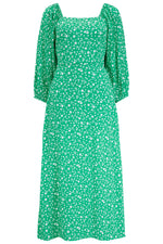 Load image into Gallery viewer, Catherine Shirred Midi Dress in Green Scatter Print
