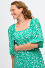 Load image into Gallery viewer, Catherine Shirred Midi Dress in Green Scatter Print
