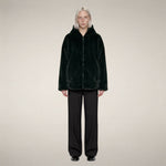 Load image into Gallery viewer, Davina Hooded Reversible Faux Fur Jacket in Nori Green
