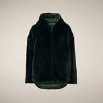 Load image into Gallery viewer, Davina Hooded Reversible Faux Fur Jacket in Nori Green
