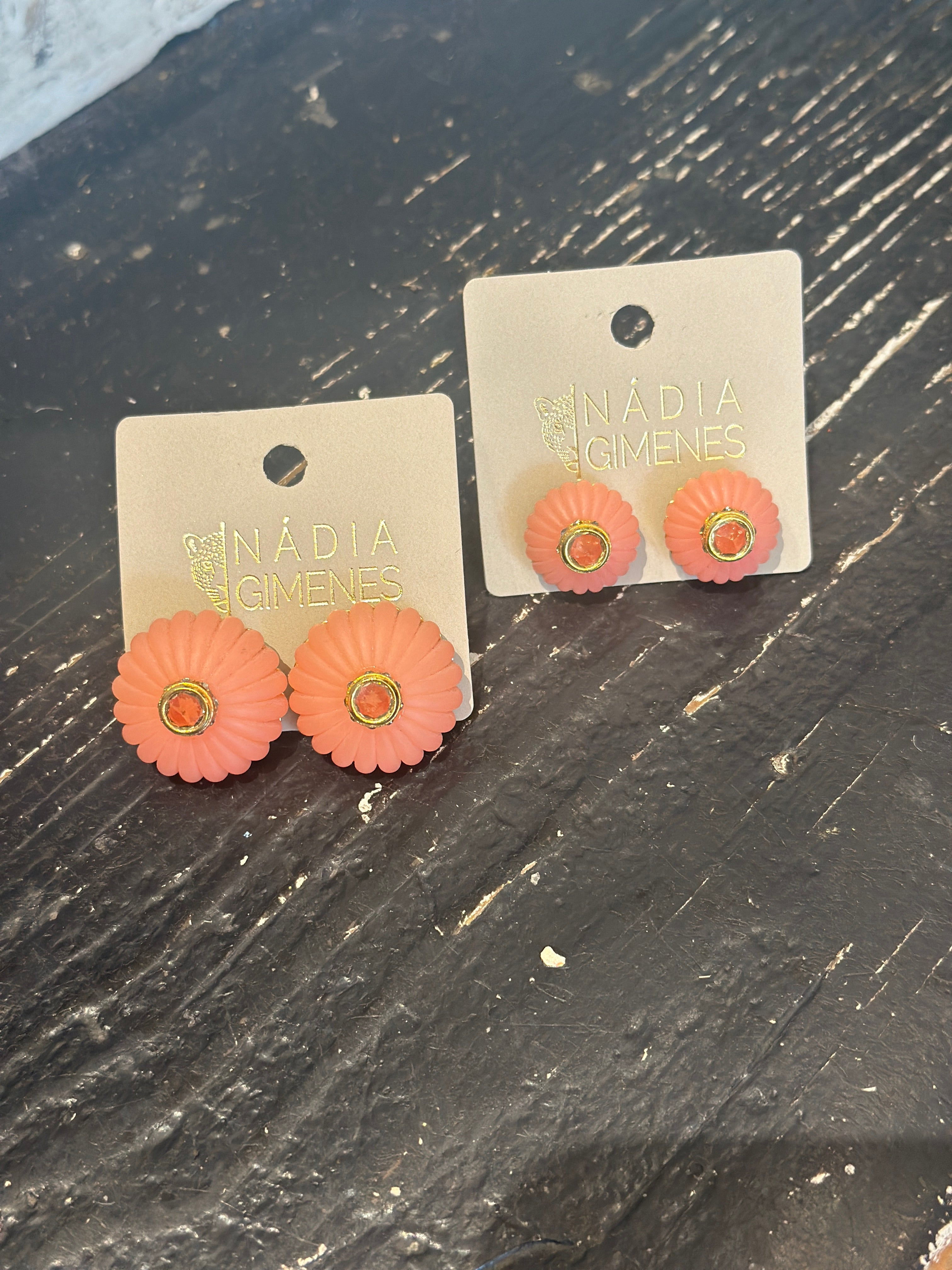 Small Lamp Button Earring in Coral