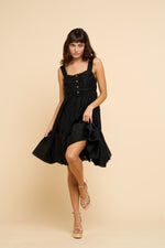 Load image into Gallery viewer, Daisy Shirred Baby Doll Dress in Black
