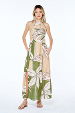 Load image into Gallery viewer, Printed Halter Maxi Dress in Green Multi
