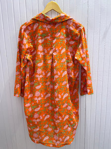 Nina Button Down Floral Tunic/Cover Up in Orange