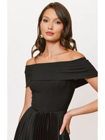 Load image into Gallery viewer, Stockton Off the Shoulder Pleated Midi Dress in Black
