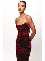 Load image into Gallery viewer, Tylia Ruched Maxi Dress in Black/Red Chinoiserie Bouquet
