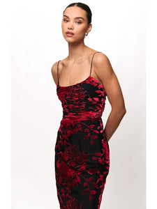 Tylia Ruched Maxi Dress in Black/Red Chinoiserie Bouquet