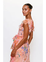 Load image into Gallery viewer, Cezza Flutter Sleeve Maxi Wrap Dress in Orange Tone Marble Swirl
