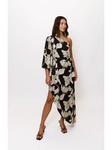 Adina One Shoulder Kimono Dress in Vining Iris