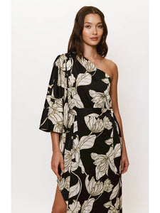 Adina One Shoulder Kimono Dress in Vining Iris