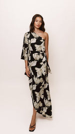 Load image into Gallery viewer, Adina One Shoulder Kimono Dress in Vining Iris
