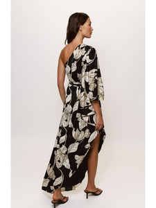 Adina One Shoulder Kimono Dress in Vining Iris