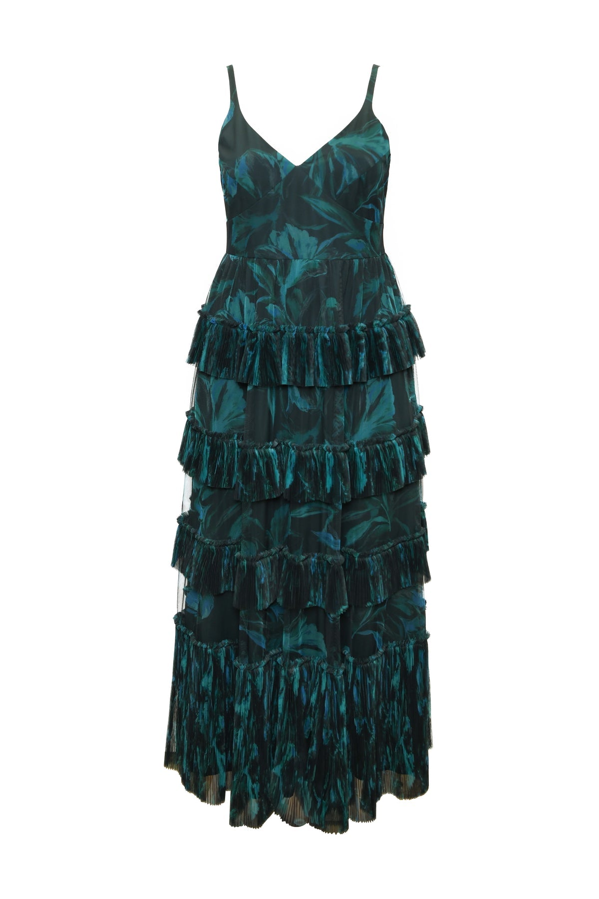 Freya Dress in Contrast Brushstroke Floral in Dark Blue