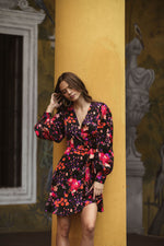 Load image into Gallery viewer, Sophie Wrap Dress in Black Multi Splash Floral
