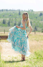 Load image into Gallery viewer, Trinity Wrap Dress in Teal Vintage Vining Floral
