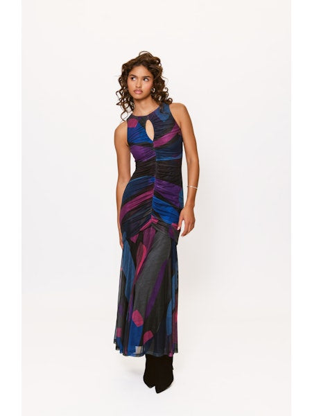 Julia Maxi Dress in Black Multi Mid Century