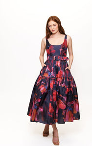 Alice Maxi Dress in Navy Multi Breezy Watercolor Blooms