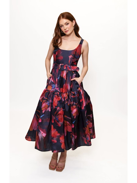 Alice Maxi Dress in Navy Multi Breezy Watercolor Blooms
