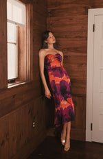 Load image into Gallery viewer, Bristol Strapless Midi Dress in Rust Ink Blot Floral
