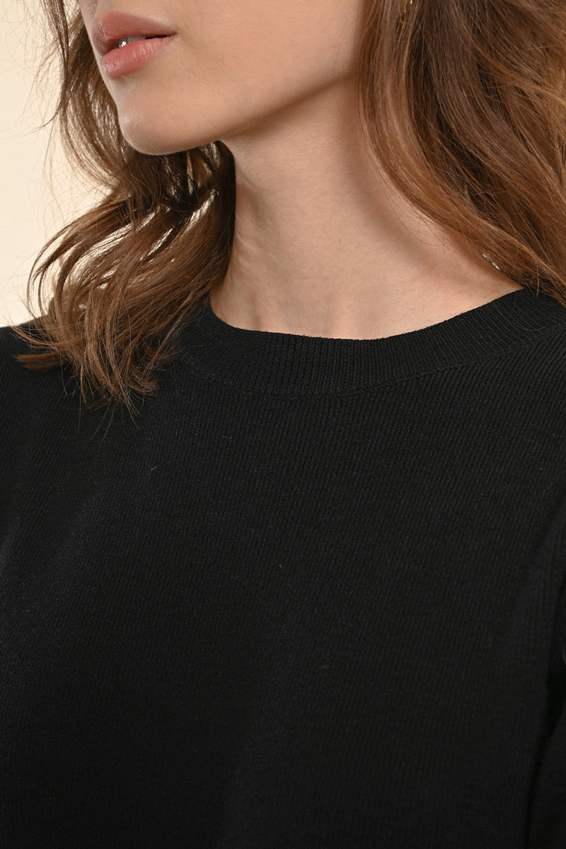 Mock Neck Long Sleeve Knit Sweater in Black