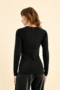 Mock Neck Long Sleeve Knit Sweater in Black