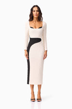 Load image into Gallery viewer, Paloma Long Sleeve Midi Dress in Black and White
