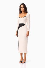 Load image into Gallery viewer, Paloma Long Sleeve Midi Dress in Black and White
