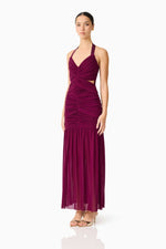 Load image into Gallery viewer, Elena Halter Neck Gown in Plum Red
