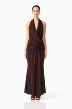 Load image into Gallery viewer, Simone Cowl Neck Gown in Chocolate Brown
