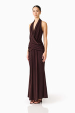 Load image into Gallery viewer, Simone Cowl Neck Gown in Chocolate Brown
