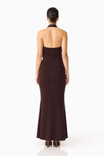 Load image into Gallery viewer, Simone Cowl Neck Gown in Chocolate Brown
