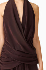 Load image into Gallery viewer, Simone Cowl Neck Gown in Chocolate Brown
