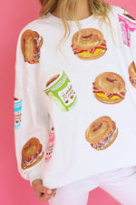 Load image into Gallery viewer, Bagel Sandwich and Coffee Sweatshirt in White
