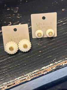 Medium Lamp Button Earring in Ivory