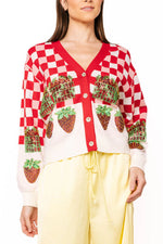 Load image into Gallery viewer, Checkered Strawberry Cardigan in Red &amp; White

